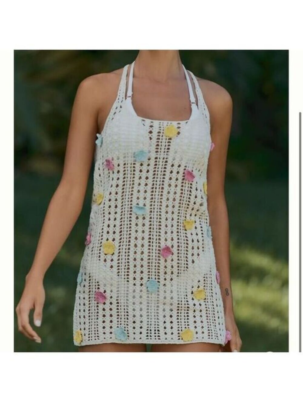 NWT Anthropologie P.Q. Floral Crochet Cotton Vacation Coverup Dress Flowers XS/S